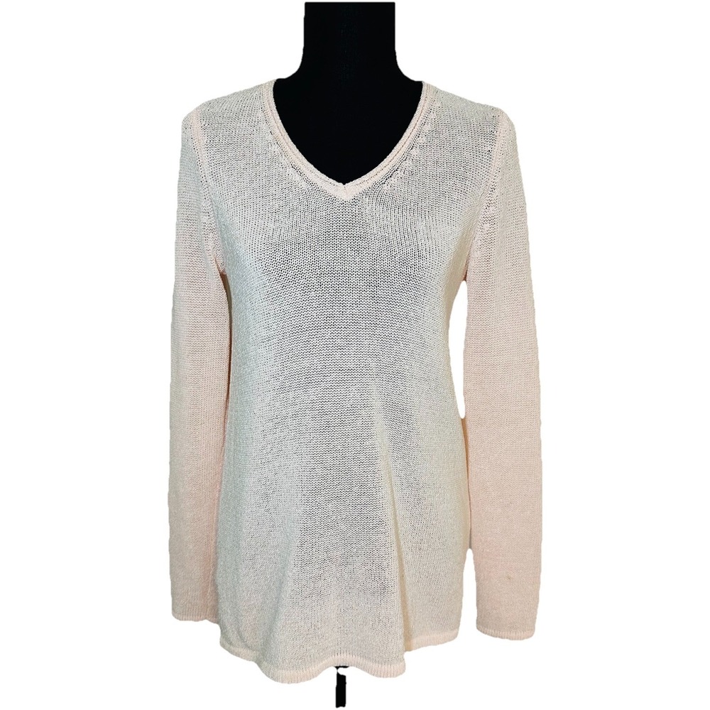 J. McLaughlin Callum Sweater Light Pink V-Neck Open Knit Long Sleeve SMALL‎